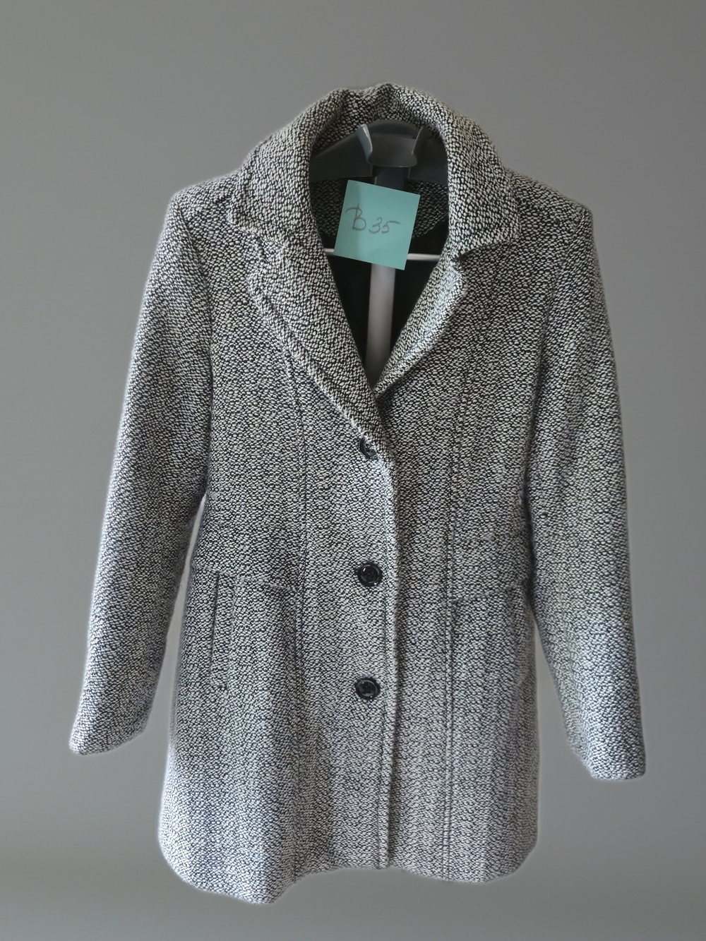 Gallery New York Women's Black White Button Front Lined Overcoat M Pockets